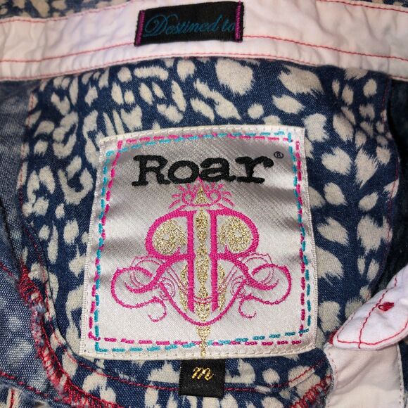 Roar Womens Medium Blue Leopard Print Long Sleeve Western Cowgirl Shirt M - Picture 8 of 9